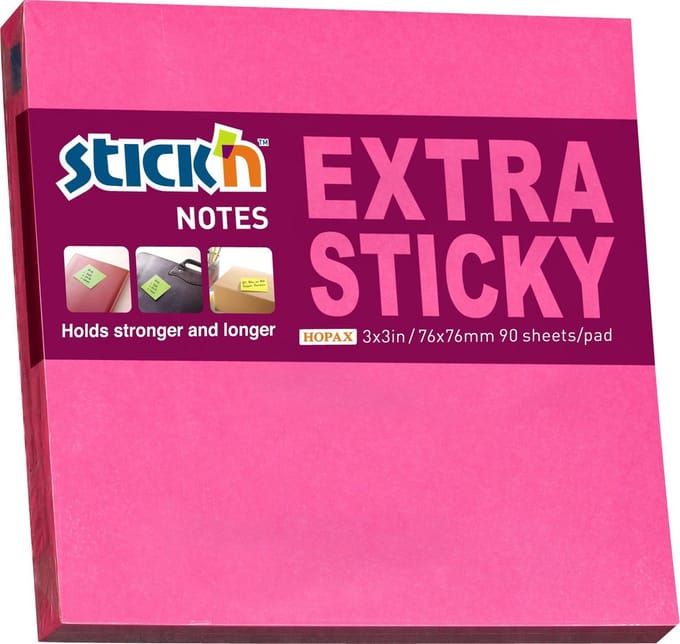 Stick'n Sticky Notes - 76x76mm - Extra Sticky - Magenta - 90 Memoblaadjes