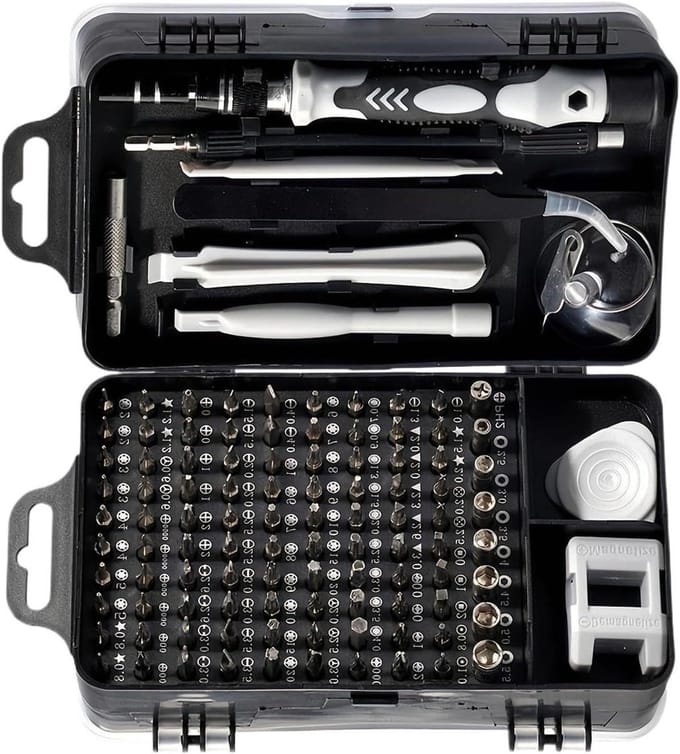 Schroevendraaierset - Precisie bits - Kleine reparaties - 115 Delige Set - Compact formaat - Grijs