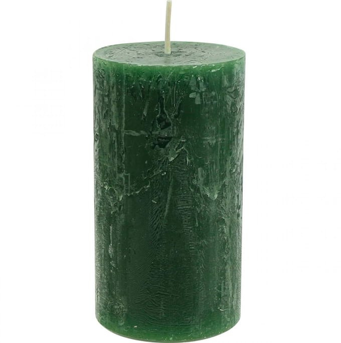 Effen pilaarkaarsen, donkergroen, 60×110 mm, set van 4, rustieke decor