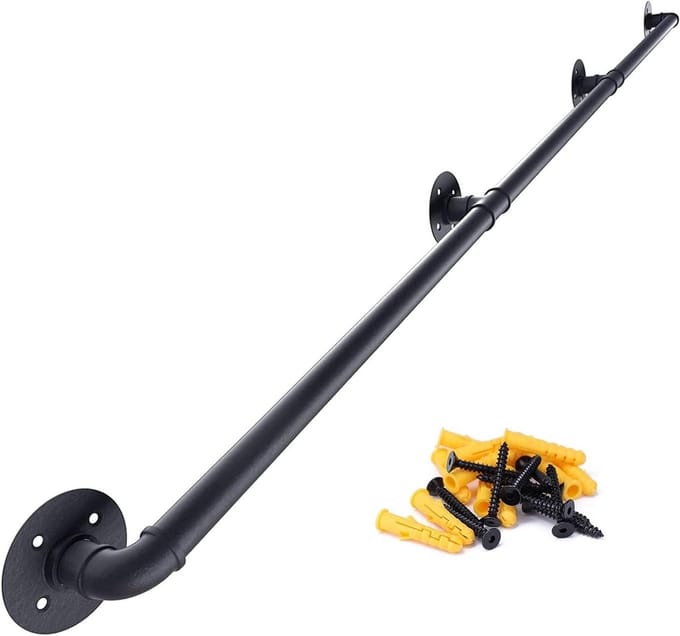 Trapleuning Set - Veiligheidsondersteuning - Veilige Trap - Smeedijzer Design - 1 Meter - Zwart