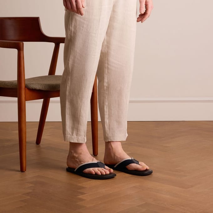 Manfield - Heren - Donkerblauwe canvas slippers - Maat 45