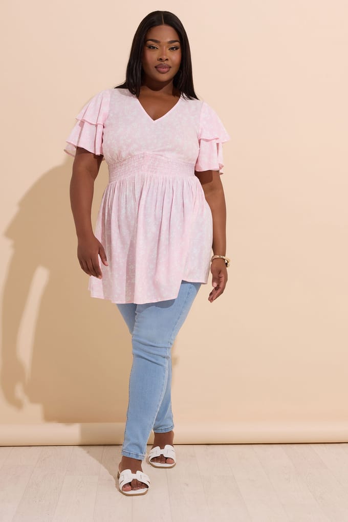 Yours Roze Bloemenprint Peplum Top Size 42