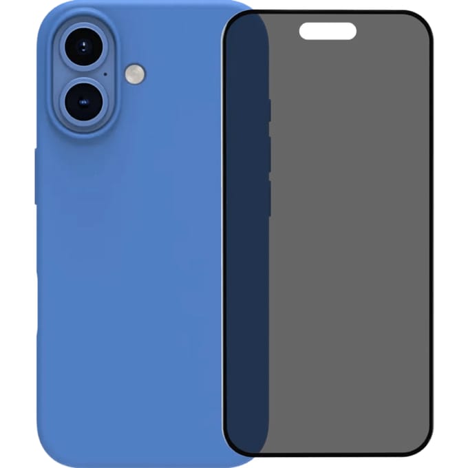 BlueBuilt Back Cover iPhone 16 Blauw + Privacy Filter Screenprotector Glas