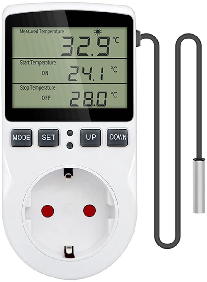 Dailygoods- Temperatuurcontroller met Sensor - Digitale Thermostaat - Timerfunctie - LED Display - Max. 16A - Temperatuurcorrectie - ABS Kunststof