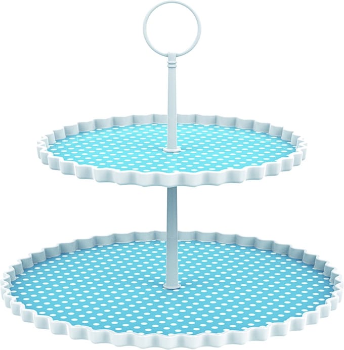 Zak!Designs Etagere Dotty - 2-laags - Ø 21 en 27 cm - Hoogte 23 cm - Blauw