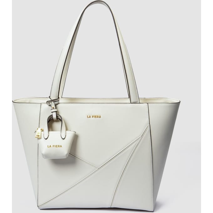 LA FIERA Leren Tote Bag in Gebroken Wit