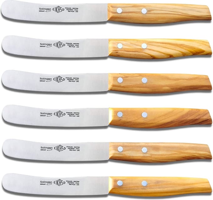 Eikaso Solingen Ontbijtmes met Olijfhouten Heft – 11 cm Lemmet – Set van 6