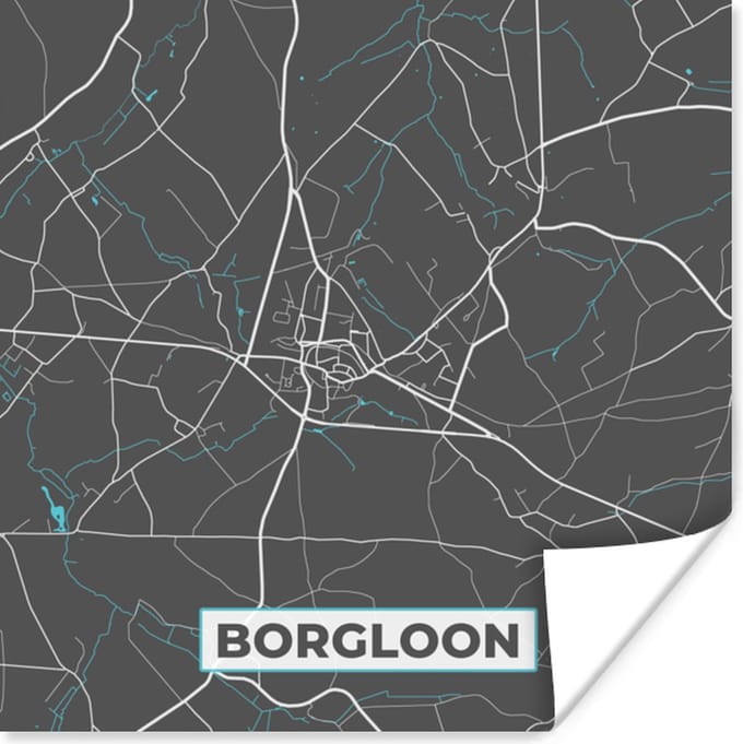 Poster Stadskaart – Grijs - Kaart – Borgloon – België – Plattegrond - 75x75 cm