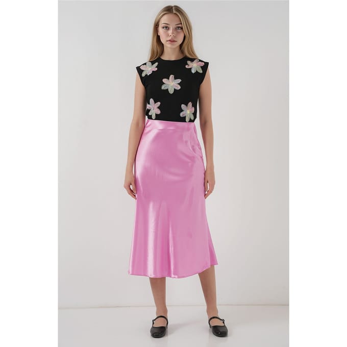 Satijnen A-Lijn Midi Rok met Elastische Taille