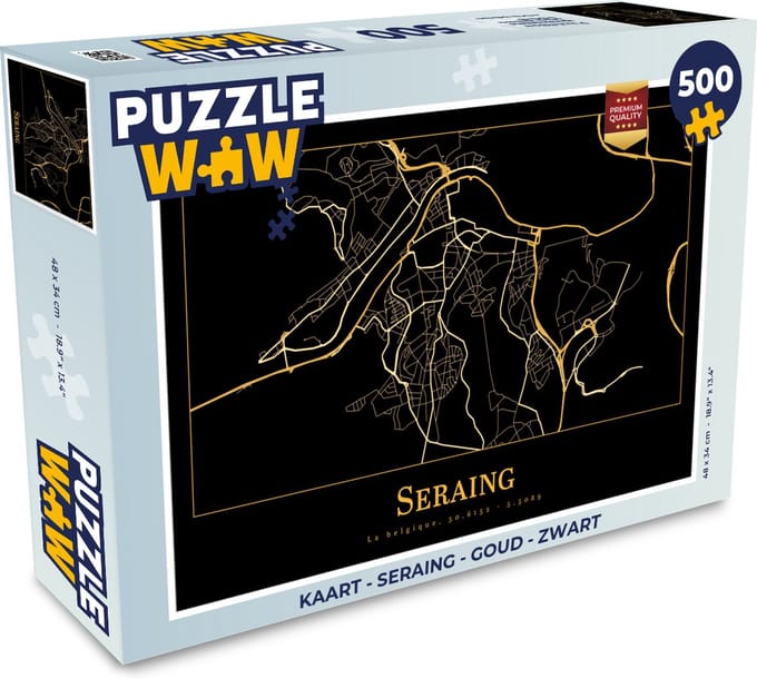 Puzzel Kaart - Seraing - Goud - Zwart - Legpuzzel - Puzzel 500 stukjes