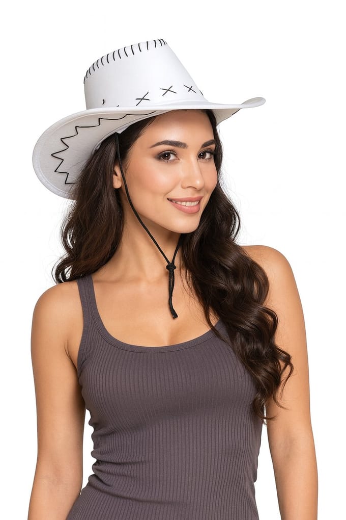Partychimp Voordeelverpakking 6 pack Cowboy Hoed Wit Lederlook - One Size – Unisex – 6 pack