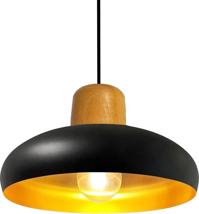 Bamyum Androa 1flame E27 Plafondlamp Binnen Zwart Metaal Hout Industriële Lamp
