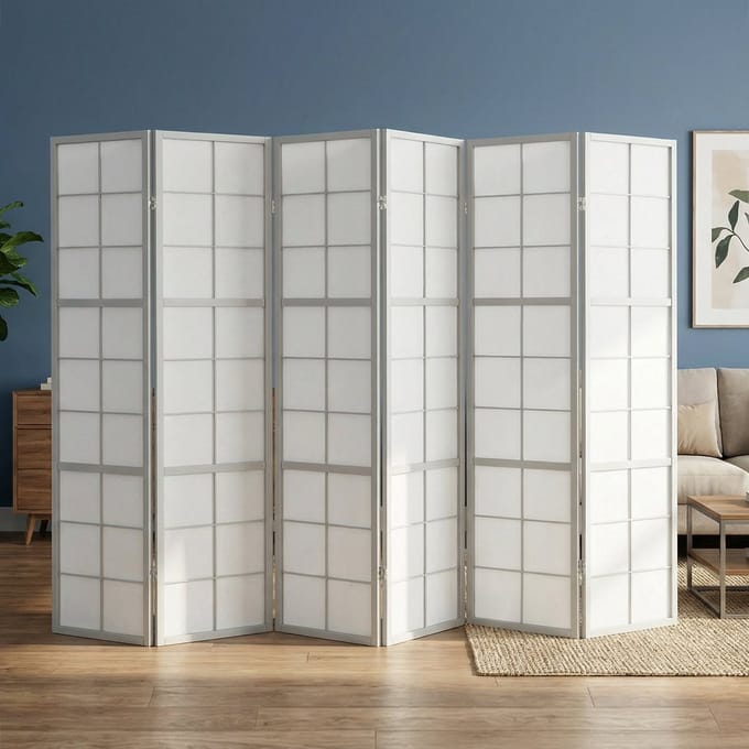 Homestyle4u Kamerscherm 6 panelen - 6-delig - Shoji - Grijs