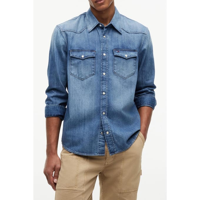 Tommy Hilfiger Regular Western Denim Medium Größe: L | Casual hemden Outlet | Herren | Blau