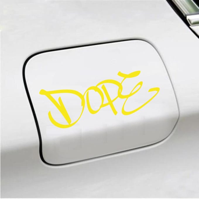 Bumpersticker - Dope - 7 X 18 - Geel