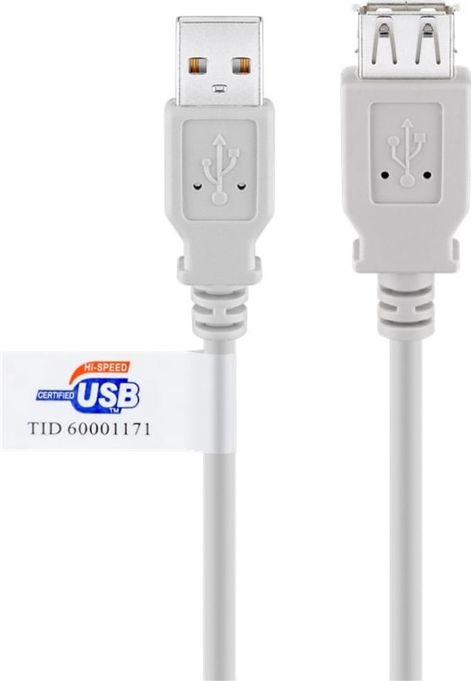 Goobay USB 2.0 Hi-Speed Extension Cable with USB Certificate, Grey 3 m