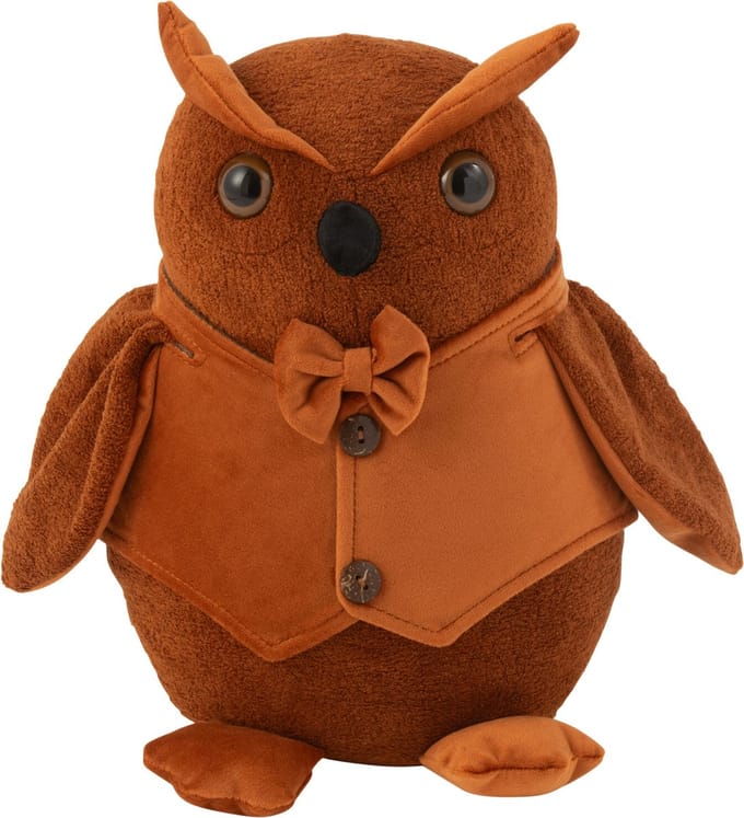 J-Line deurstopper Uil Bouclé - textiel - cognac