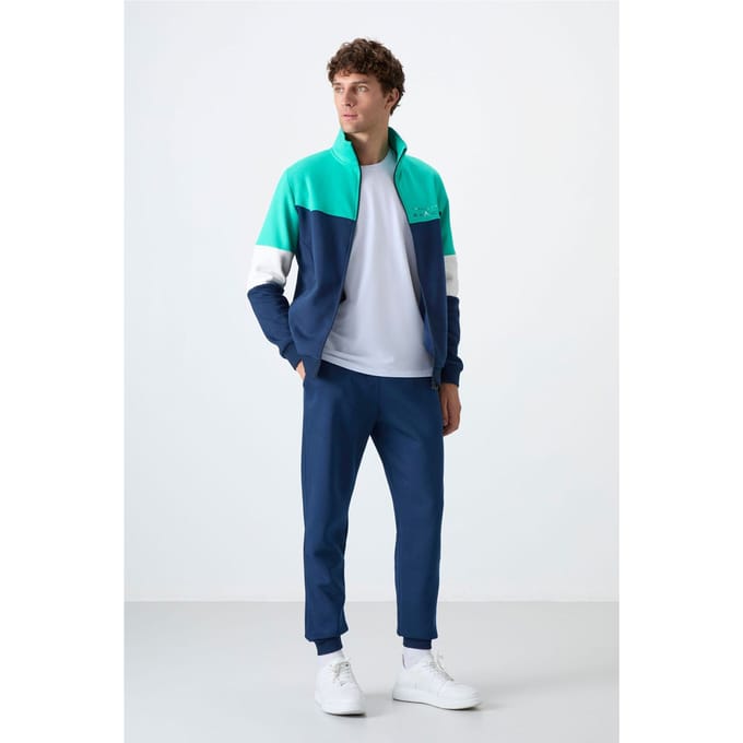 Heren Kleurgeblokte Zip Sweatshirt en Broek Set