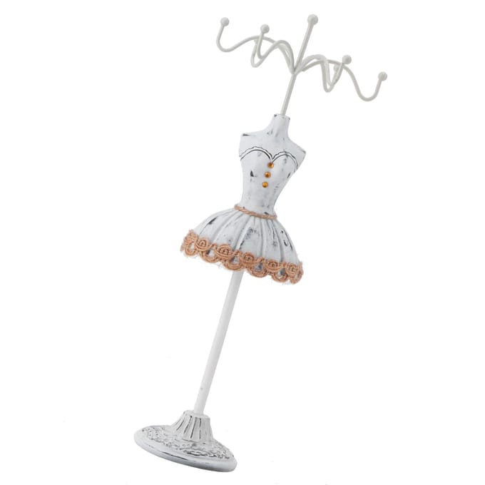 Sieradenhouder Display Ketting Oorbellen Opbergruimte Polyresin Poppenstandaard met Afneembare Beugel Grijs 2 white