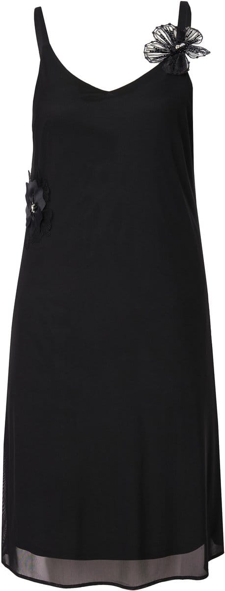 MIAMODA - Dames - Maxi-jurk van mesh A-lijn afneembare 3D-bloem - Zwart - Maat 50