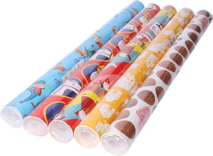 Design Group Rollen inpakpapier/cadeaupapier - 5x stuks - sinterklaas - 250 x 45 cm - papier