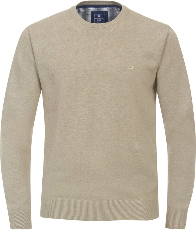 Redmond heren trui katoen - O-hals - beige (middeldik)