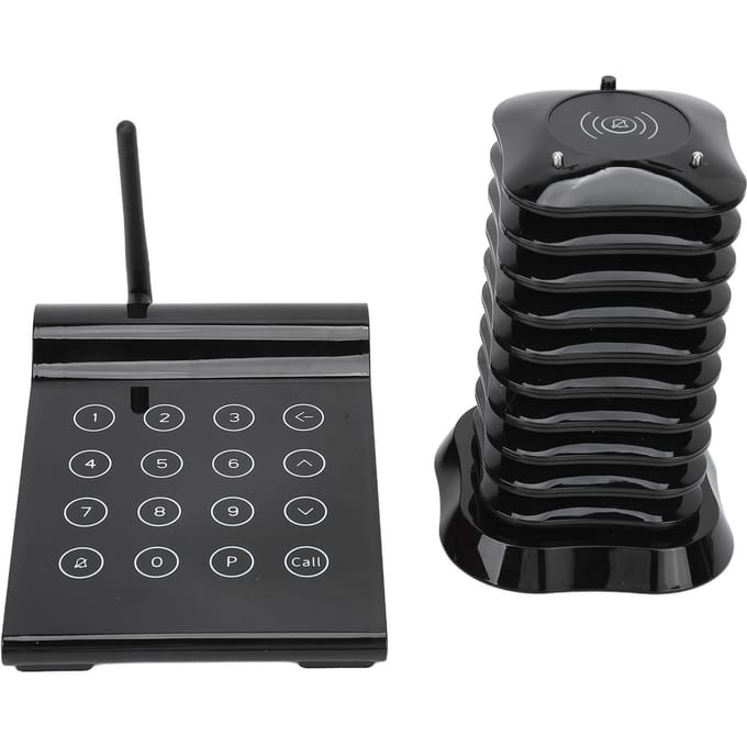 Bipeur de restaurant avec 10 bipeurs Fonctionnement tactile Mode de charge double Système de bipeur sans fil EU Plug black