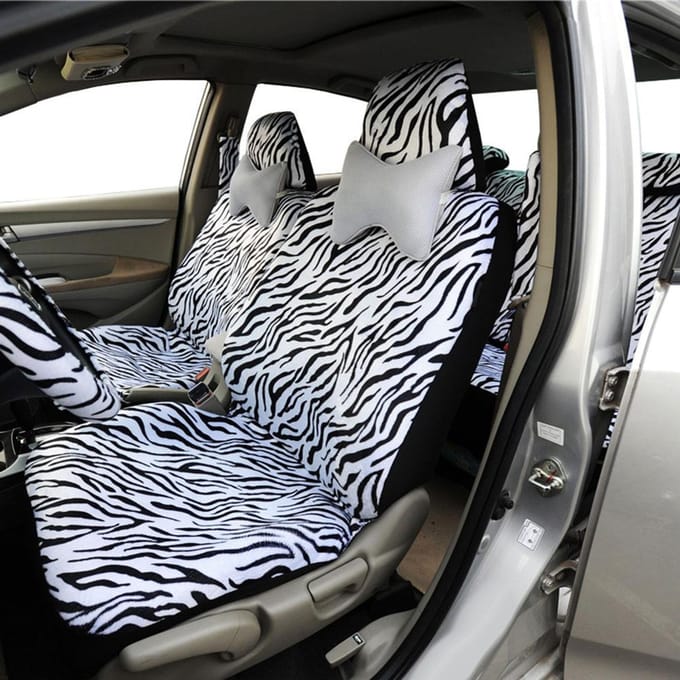 12-delige set Luxe Zebra Patroon Stoelhoes Stuurwielhoes Set gray