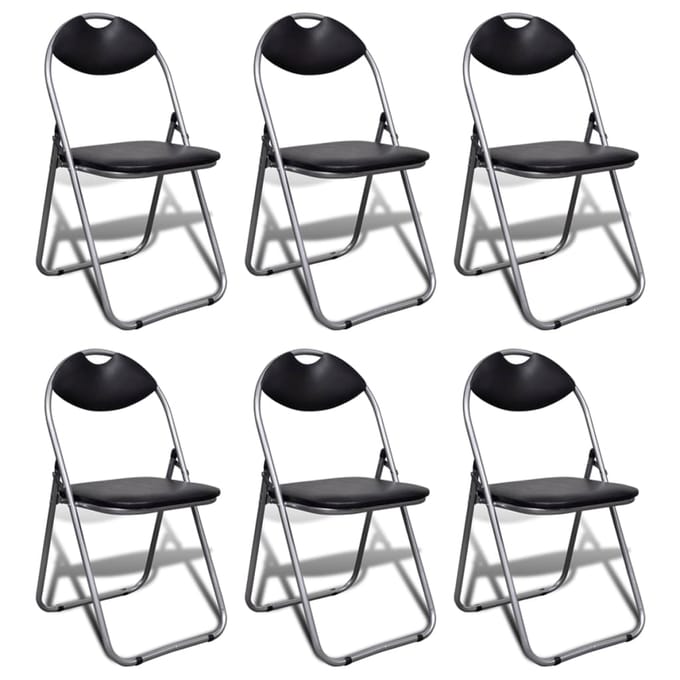 vidaXL - Opklapbare - stoelen, - 6 - stuks, - zwart - kunstleer - en - staal.