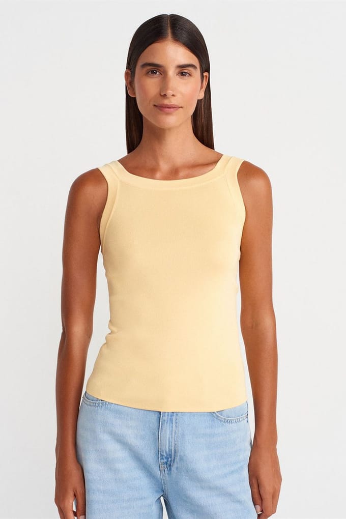 Mouwloze Geribbelde Blouse met Vierkante Halslijn