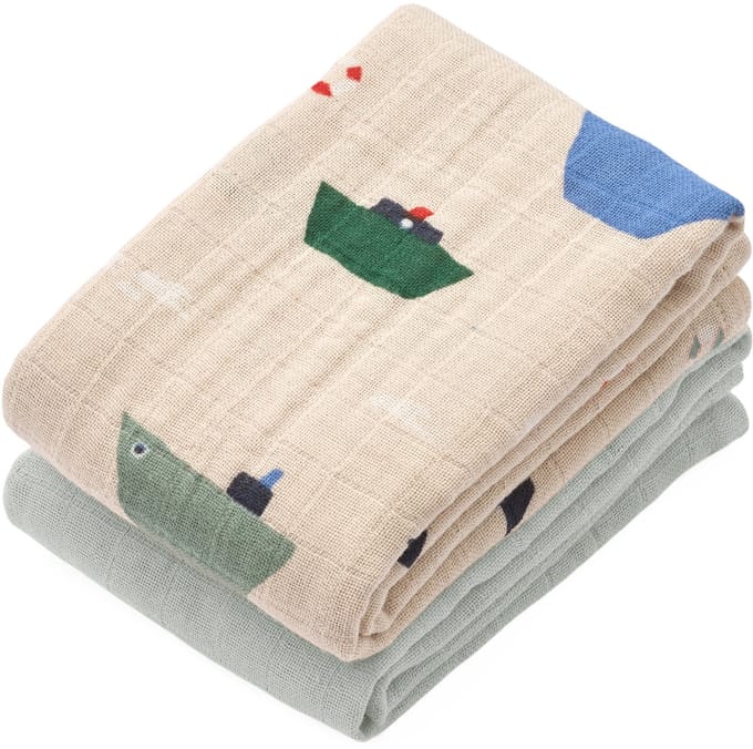 Liewood Lewis Muslin Cloth 2‑Pack - Sailing / Dove Blue Mix