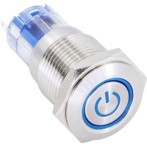 TRU COMPONENTS 1303022 LAS2GQF-11ET/B/12V/S/P Druktoets 48 V/DC 2 A 1x aan/(aan) Moment Blauw IP65 1 stuk(s)
