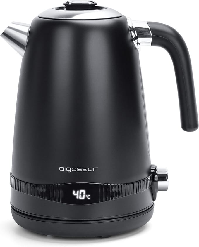 Aigostar Waterkoker - 1.7L- Retro - Instelbare Temperatuur - RVS - Elektrische - Zwart