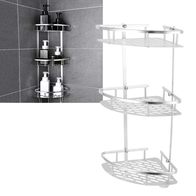 3-laags hoekdoucheplank, wandgemonteerde douche-organizer, opbergrek voor toilet, keuken white
