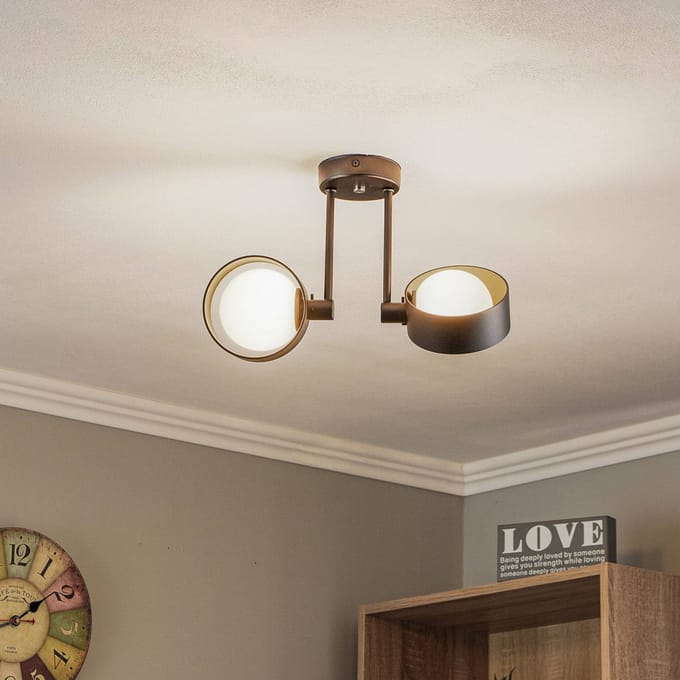 Argon Plafondlamp Mado van staal, zwart, 2-lamps
