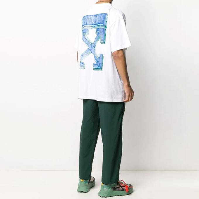 Off-White Marker Korte Mouw Overhemd Wit/Blauw Heren Tops OMAA038E20JER0020145 M gray