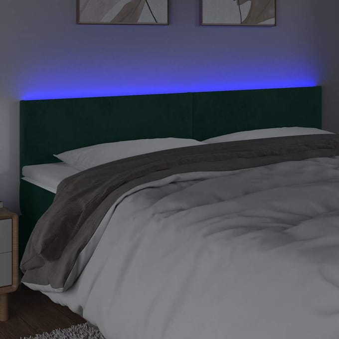 vidaXL - Hoofdbord - LED - 200x5x78/88 - cm - fluweel - donkergroen