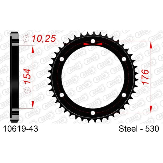 Stalen tandwiel Afam 530 43 dents