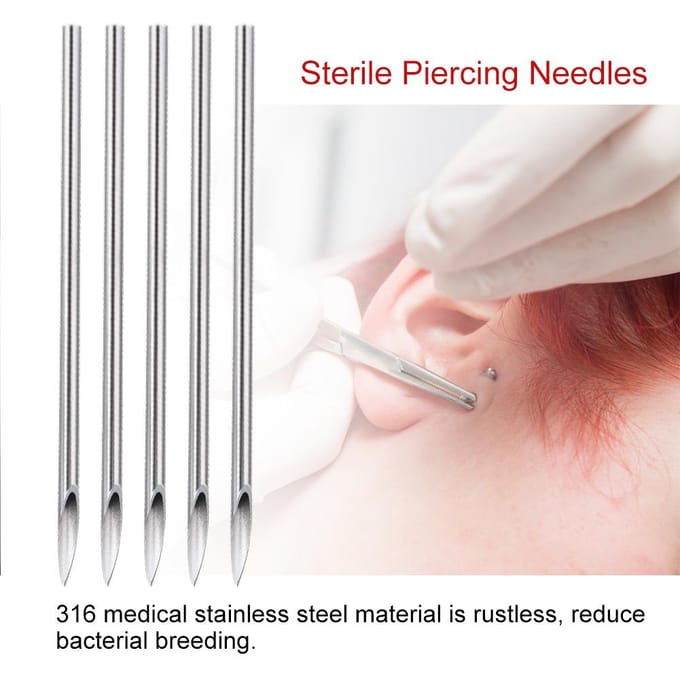 100 STUKS Piercingnaalden Steriel Wegwerp Tattoo Piercingnaalden voor Neus Oor Lip (18G) 17G white