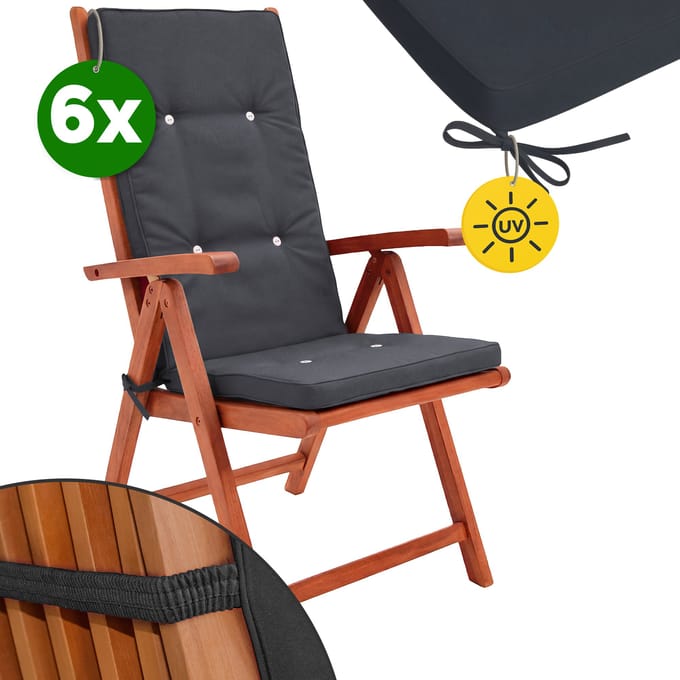 Detex Tuinkussen Hoge Rug - 6 stuks - ANTRACIET - zonder tuinstoel