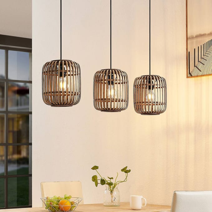 Lindby - Hanglamp - 3lichts - Hout, metaal - H: 25 cm - E27 - natuur