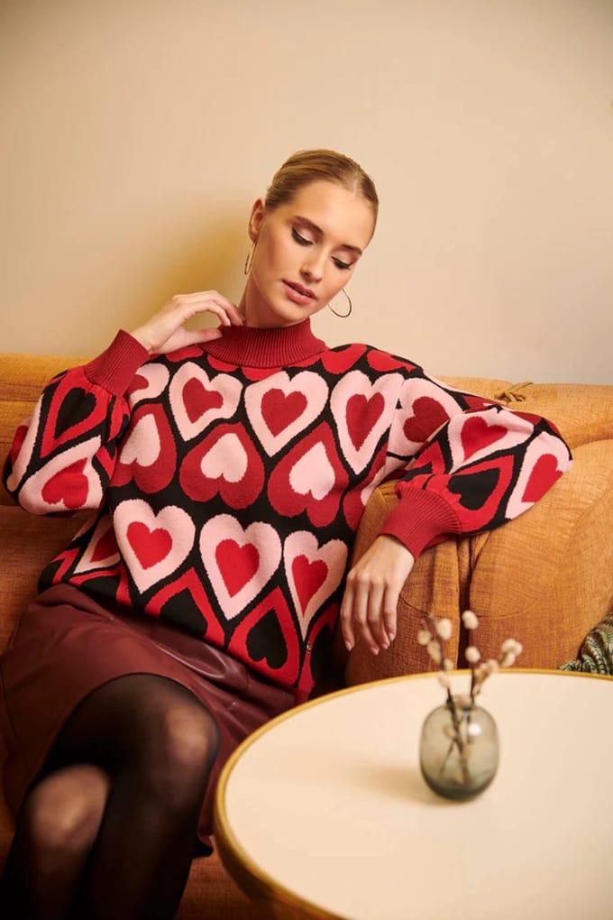 Smashed Lemon Gebreide haartjes knit top in rood en bordeaux |