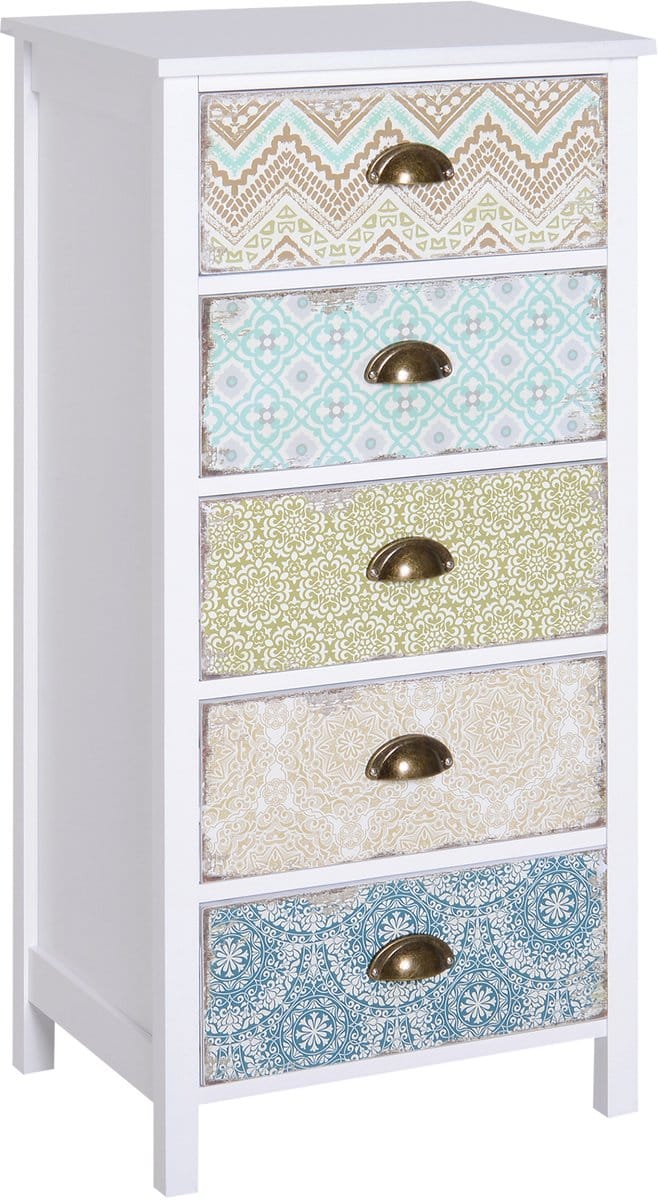 MODFU - Ladekast - 5 Laden - Shabby Chic - Voor Woonkamer Of Slaapkamer - MDF - Multicolor