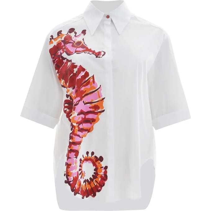 Popeline Blouse Dames Mat Fashion Seahorse Print