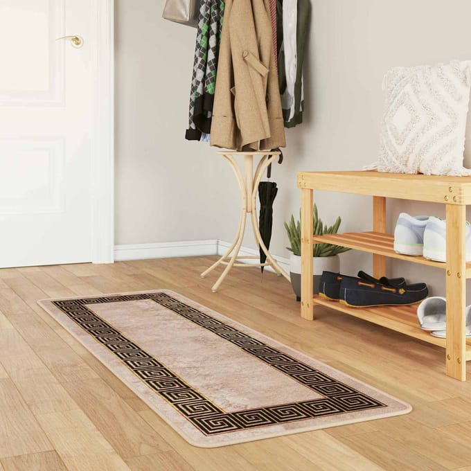 vidaXL - Tapijt - Runner - MARSA - Beige - en - Zwart - 50 - x - 100 - cm - Polyester - en - PVC