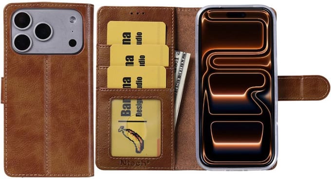 Hoesje Geschikt voor iPhone 17 Pro Max – Arara bookcase met pasjeshouder - Bruin