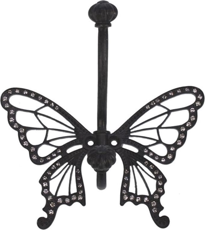 Haak metaal Vlinder m strass zwart 15x6,5x15,5cm