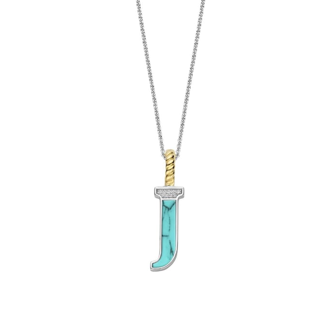 TI SENTO Dames Hanger - 925 zilver - Letter J - Turquoise - 6840TQ_J