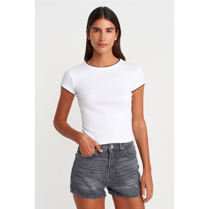 Dames Slim Fit Katoenen Crop T-shirt