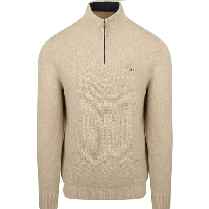 McGregor Half Zip Trui Merinowol Structuur Zand - Maat S - Heren - Truien